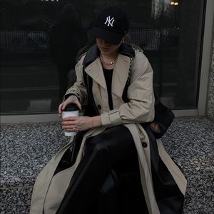 Two tone CHIC womens long trench coat